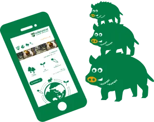 スマホをみる３匹のイノシシ