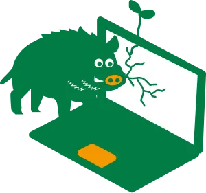 PC画面にぶつかるイノシシ