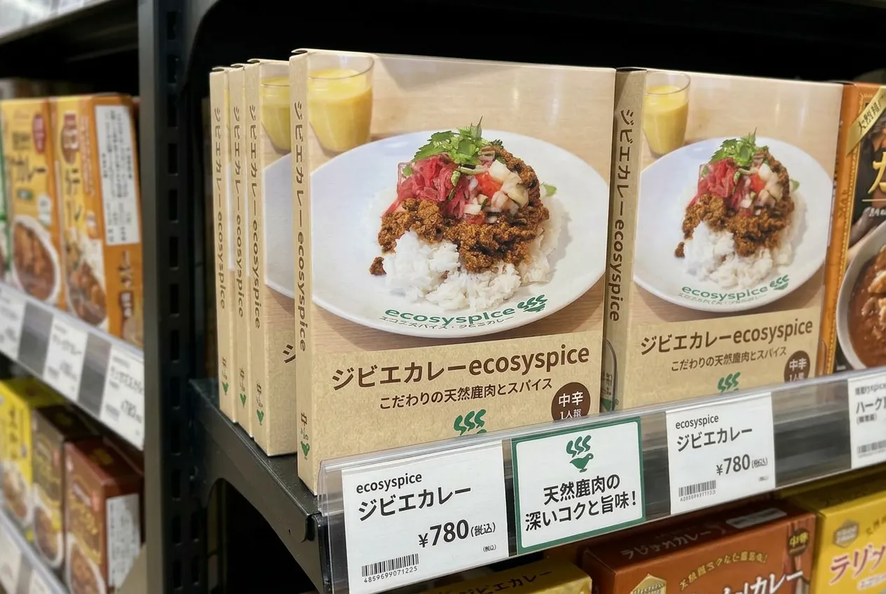 売り場に置かれた当店キーマカレーをイメージしたレトルトカレー
